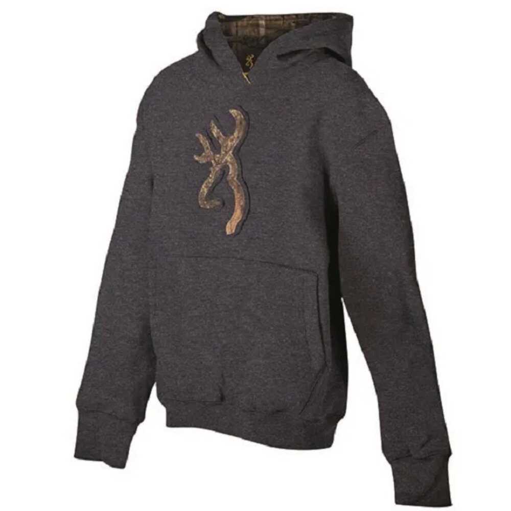 Browning Youth Kids Boys Girls Charcoal Gray Hoodie Hooded Sweatshirt